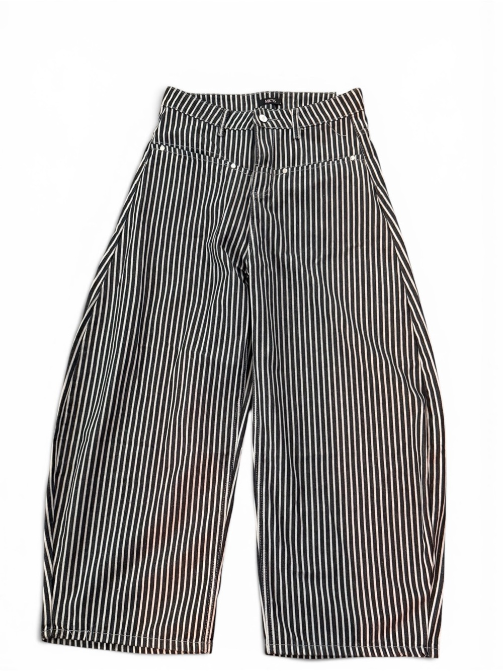 Mica High-Waist Black & White Vertical Stripe Wide-Leg Barrel Pants